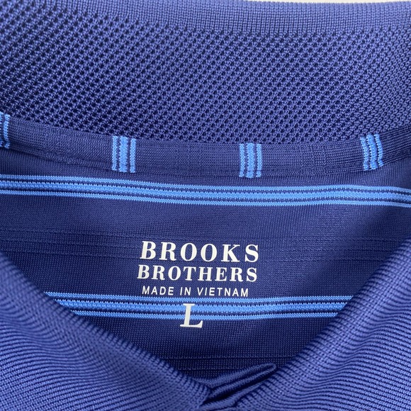 Brooks Brothers Large Navy Blue Striped Short Sleeve  Polo Shirt‎ - Picture 2 of 7
